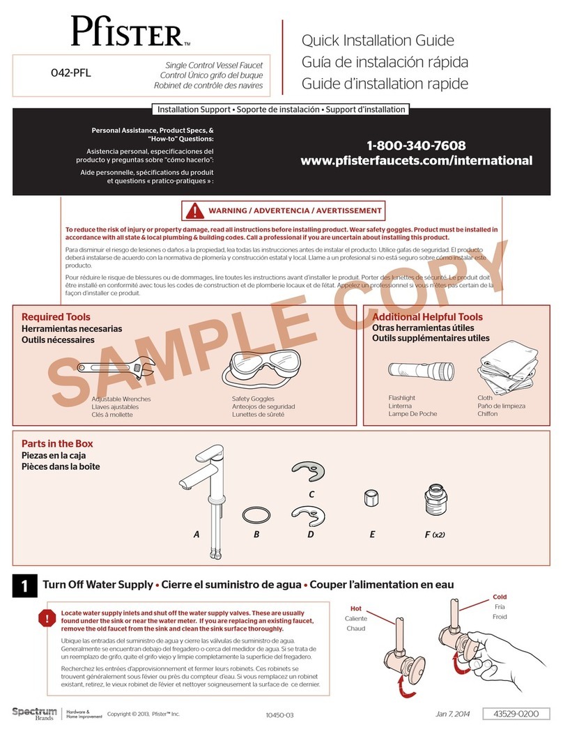 Spectrum Brands Pfister 042-PFL Quick installation guide Spectrum Brands Pfister 042-PFL Quick installation guide