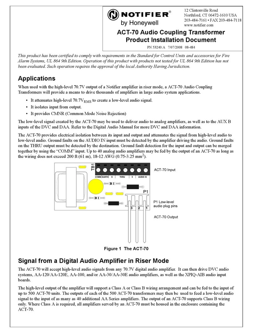 Honeywell NOTIFIER ACT-70 Product installation document