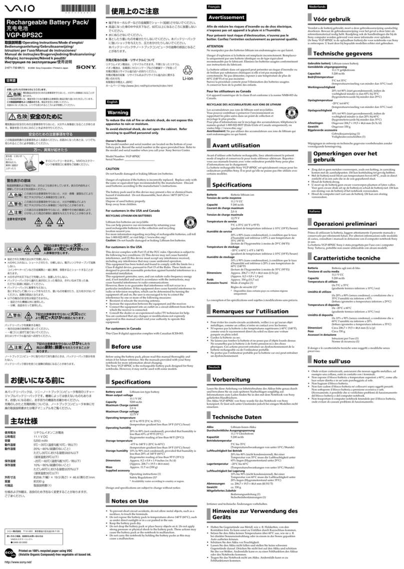 Sony Vaio VGP-BPS2C User manual