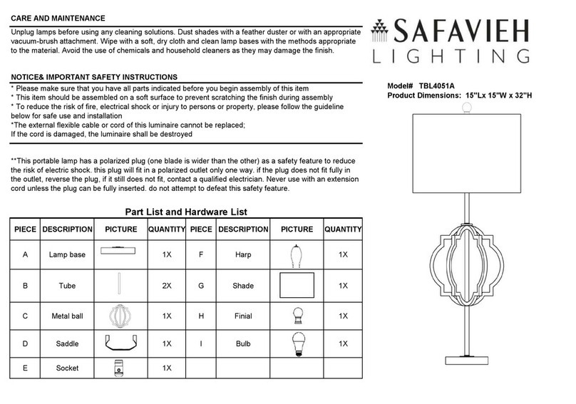 Safavieh Lighting LYNX TBL4051A quick start guide Safavieh Lighting LYNX TBL4051A quick start guide