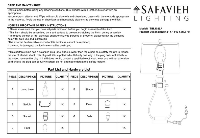Safavieh Lighting DESI TBL4025A quick start guide