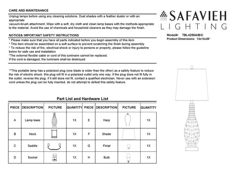 Safavieh Lighting HARLEM TBL4250A quick start guide Safavieh Lighting HARLEM TBL4250A quick start guide