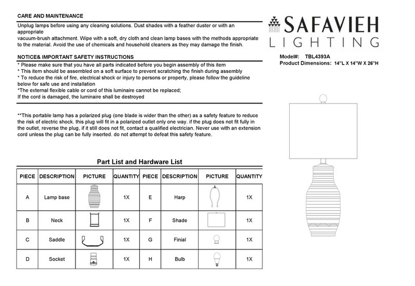 Safavieh Lighting RAKER TBL4393A quick start guide Safavieh Lighting RAKER TBL4393A quick start guide