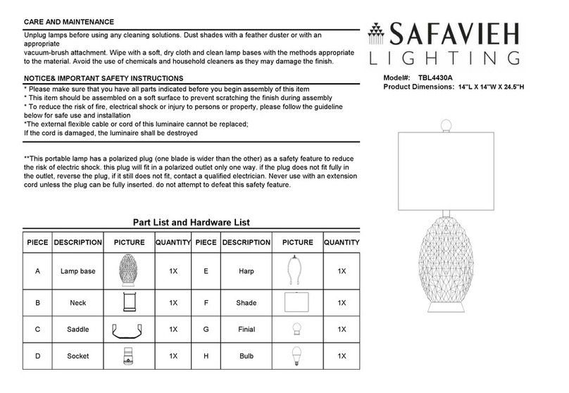 Safavieh Lighting KIMLI TBL4430A quick start guide