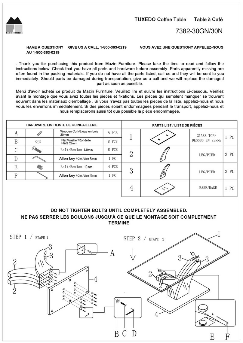 MAZIN FURNITURE TUXEDO 7382-30GN Assembly instructions MAZIN FURNITURE TUXEDO 7382-30GN Assembly instructions