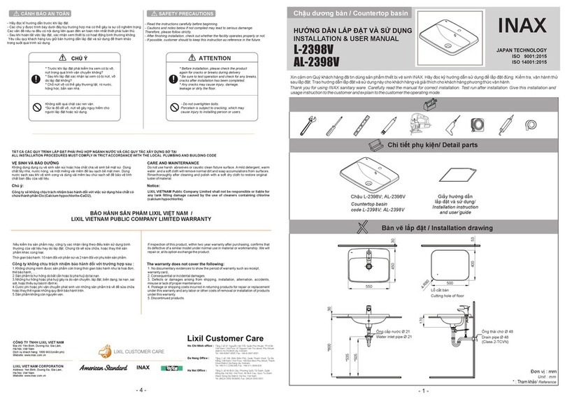 Inax L-2398V Installation & user manual