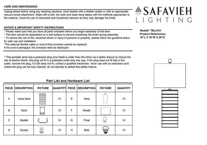 Safavieh Lighting MELINA TBL4121 quick start guide