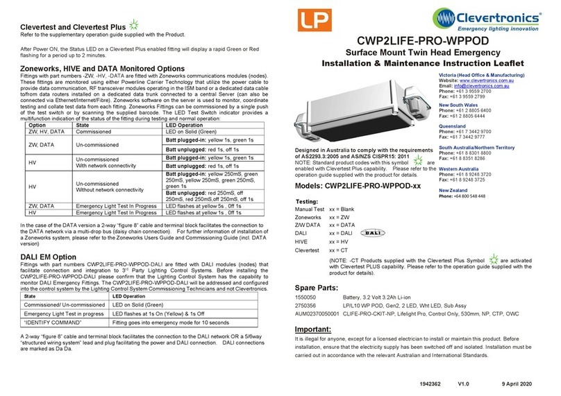 Clevertronics LP CWP2LIFE-PRO-WPPOD Series Installation and operating instructions