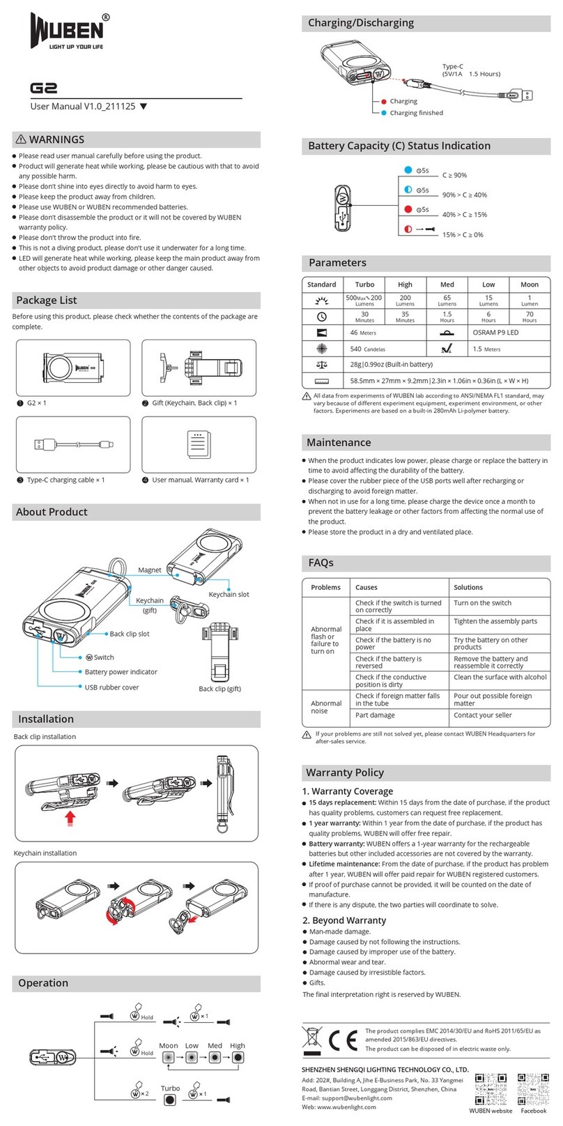 WUBEN G2 user manual