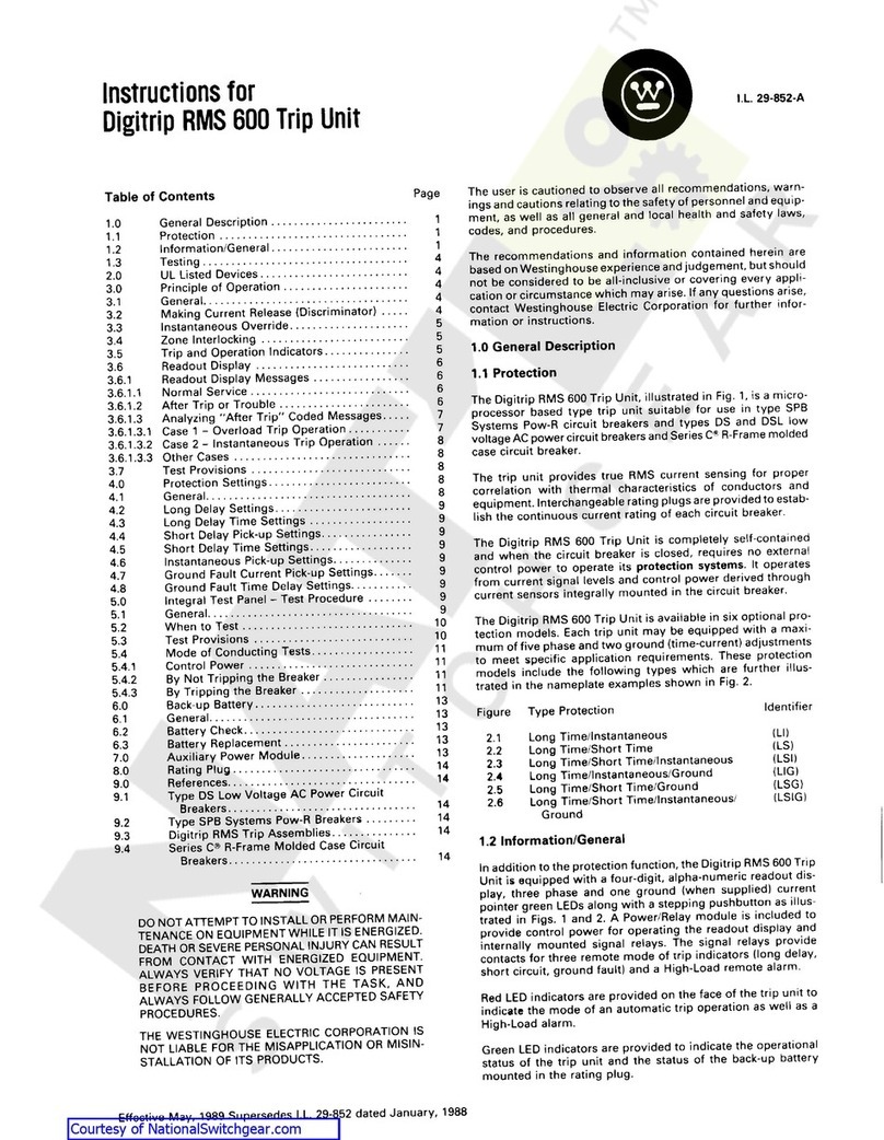 Westinghouse Digitrip RMS 600 instructions