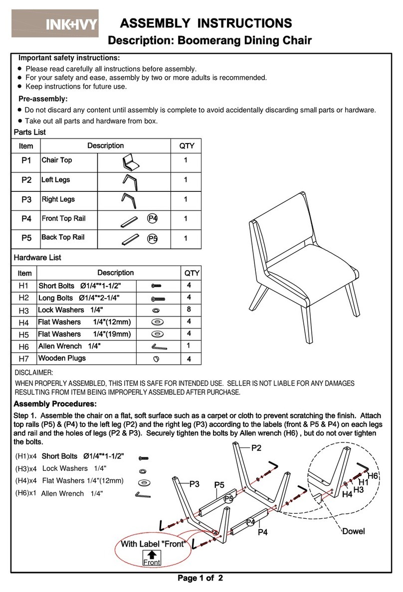 INK+IVY Boomerang Dining Chair User manual INK+IVY Boomerang Dining Chair User manual