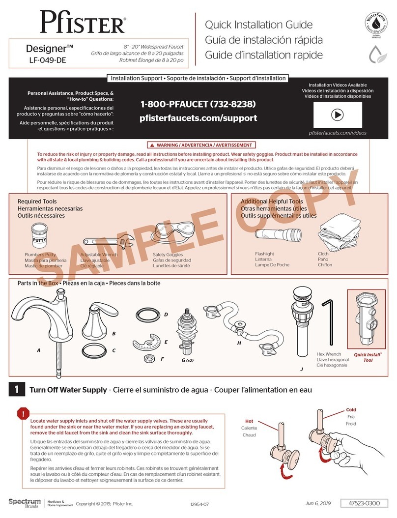 Spectrum Brands Pfister Designer LF-049-DE Quick installation guide Spectrum Brands Pfister Designer LF-049-DE Quick installation guide
