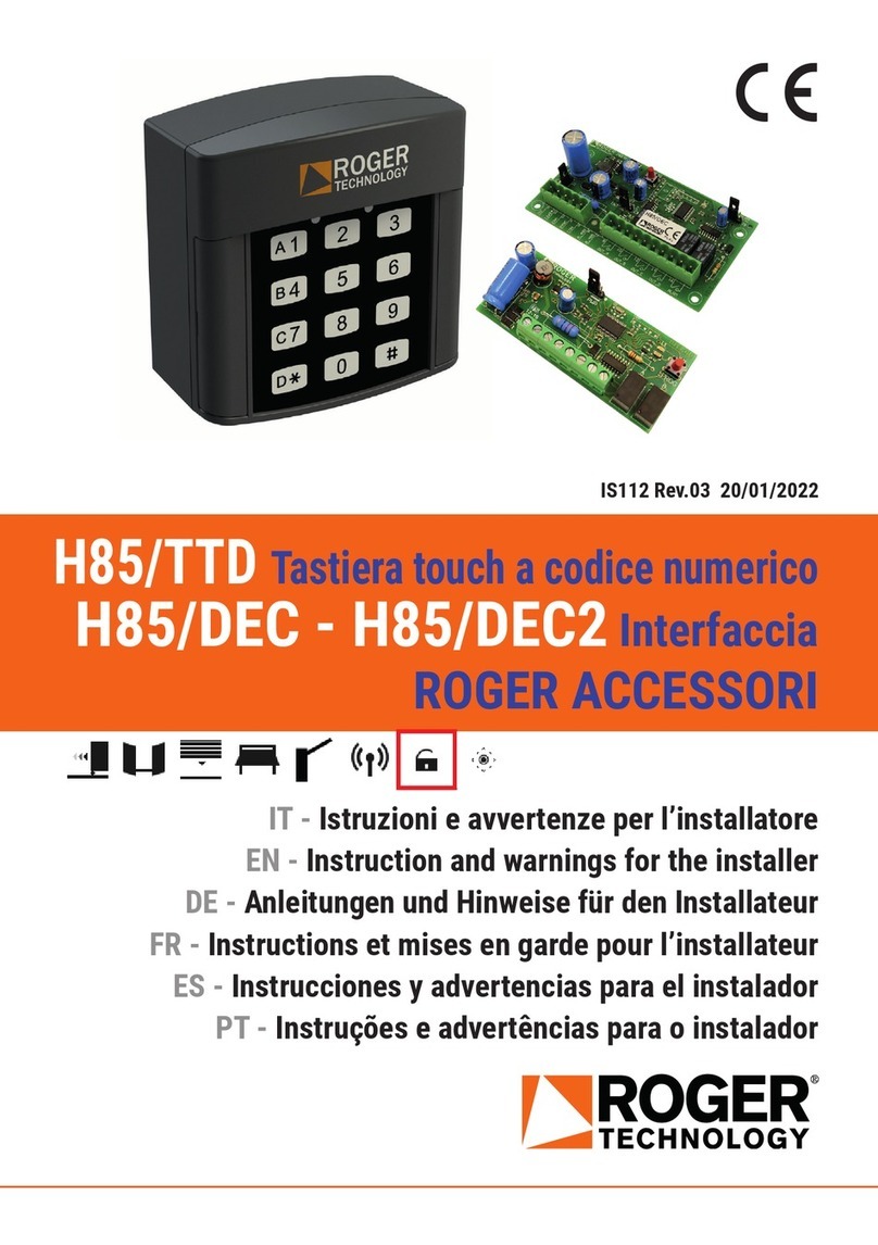 Roger Technology H85/TTD Instruction and warnings for the installer