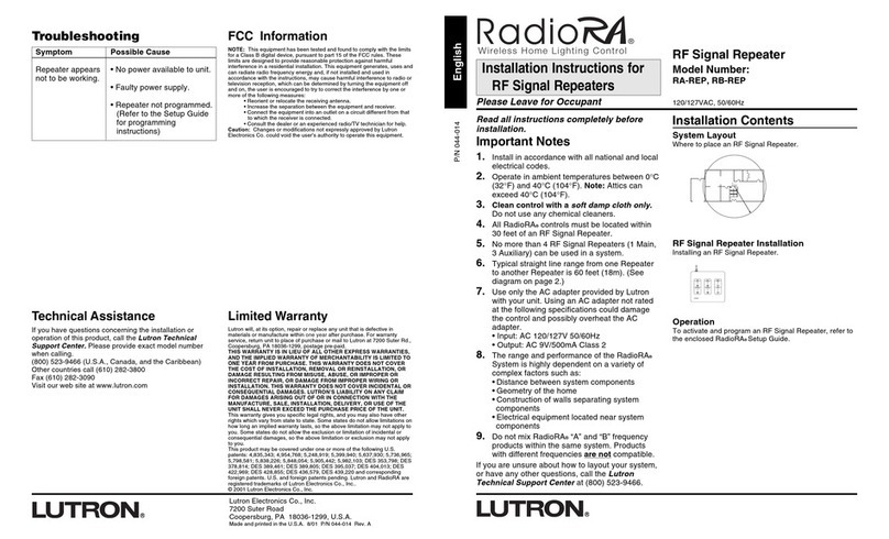 Lutron Electronics RadioRA RA-REP installation instructions