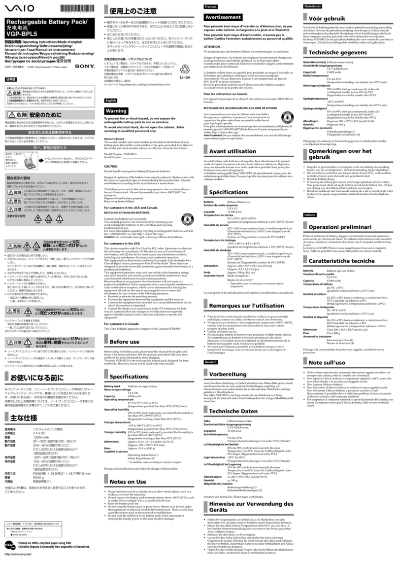 Sony VAIO VGP-BPL5 User manual