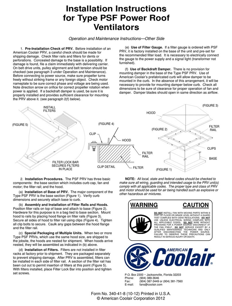 AMERICAN Coolair PSF installation instructions
