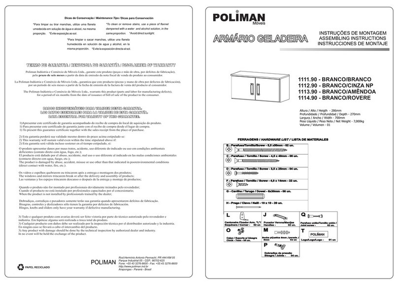 Poliman Moveis 1111.90 Installation guide Poliman Moveis 1111.90 Installation guide