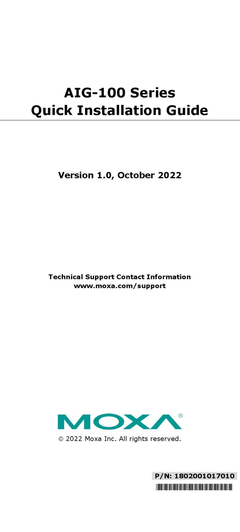 Moxa Technologies AIG-100 Series Quick installation guide Moxa Technologies AIG-100 Series Quick installation guide
