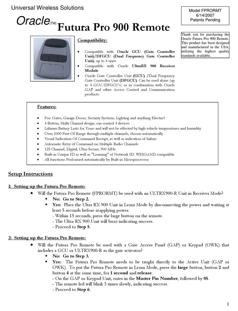 Universal Wireless Solutions Oracle Futura Pro 900 Setup instructions