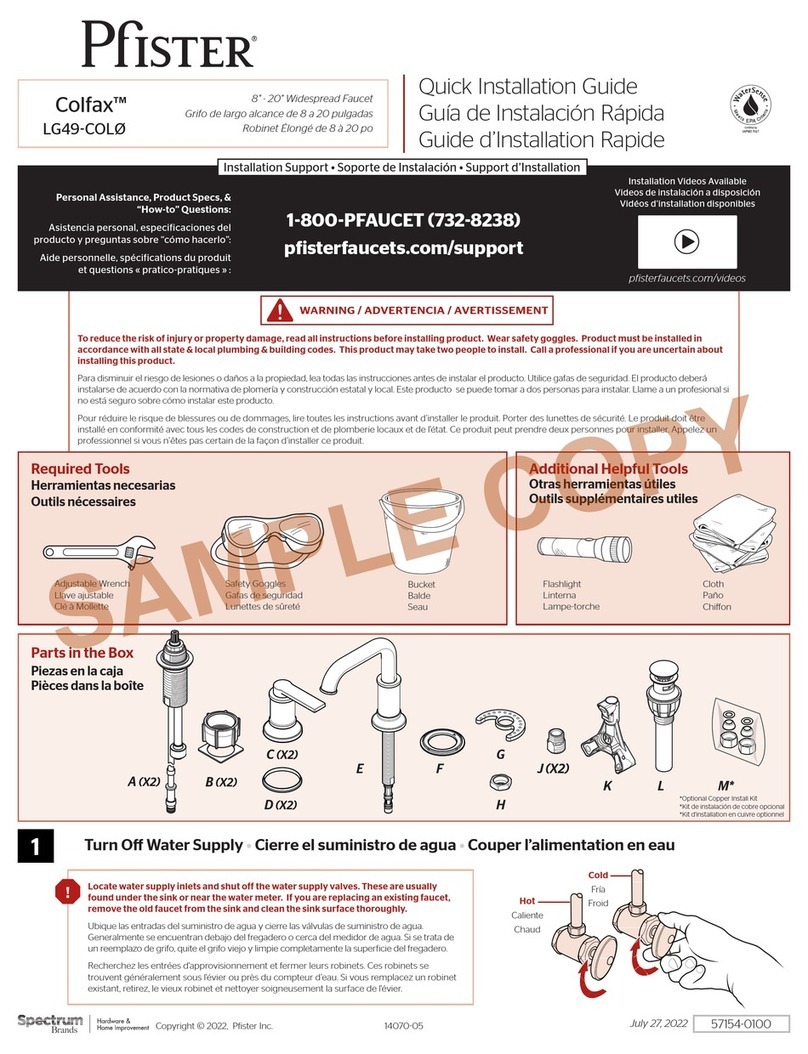 Spectrum Brands Pfister Colfax LG49-COL Series Quick installation guide