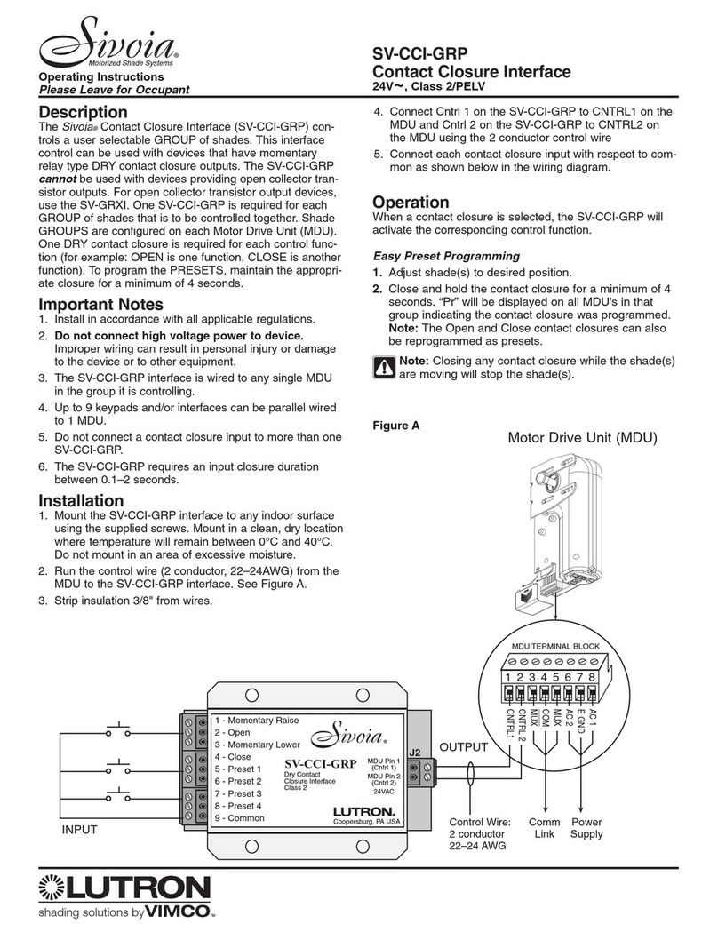 Lutron Electronics VIMCO Sivoia SV-CCI-GRP User manual