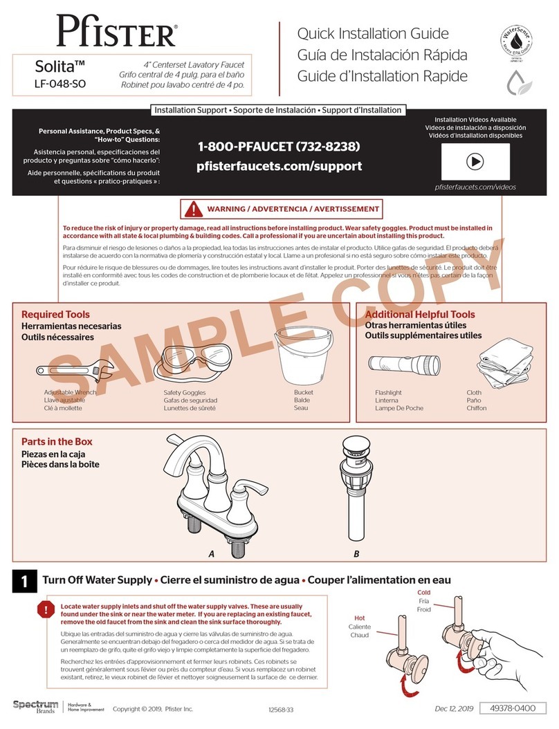 Spectrum Brands Pfister Solita LF-048-SO Quick installation guide Spectrum Brands Pfister Solita LF-048-SO Quick installation guide