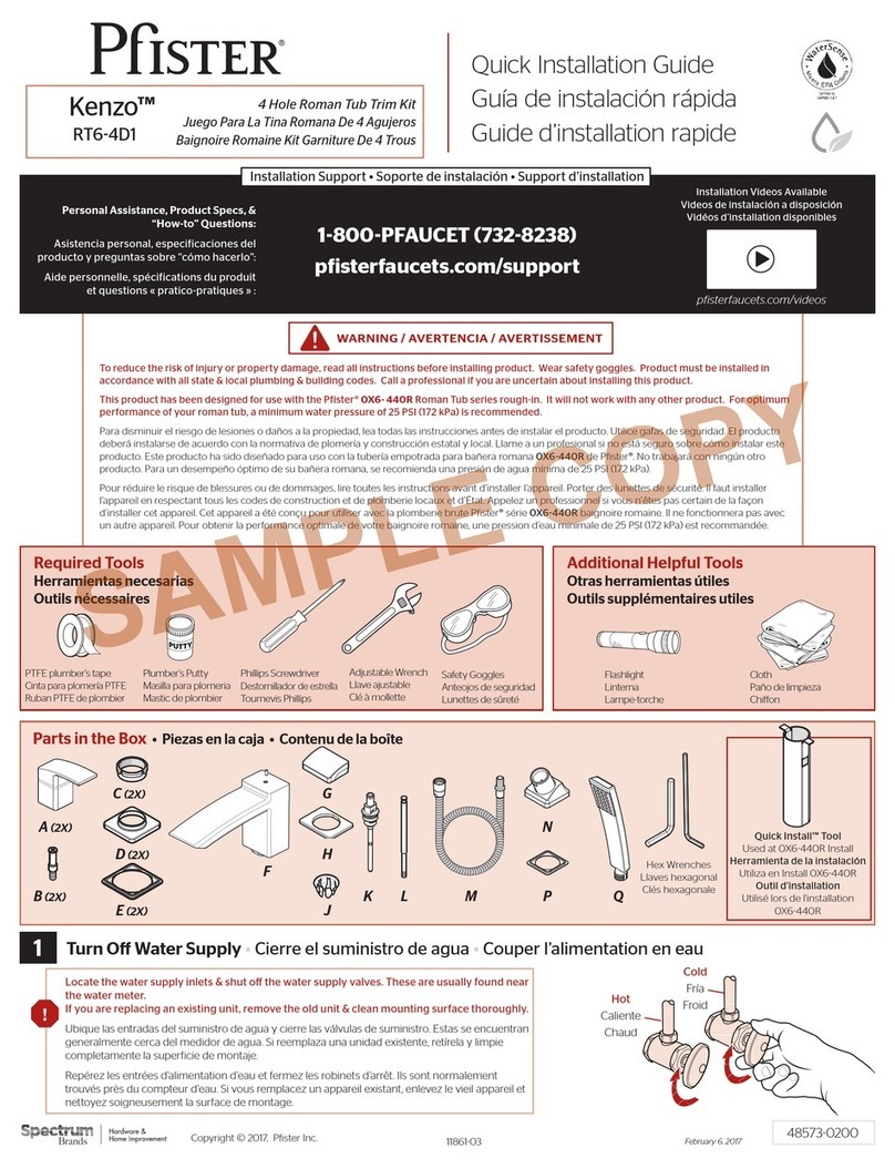 Spectrum Brands Pfister Kenzo RT6-4D1 Quick installation guide Spectrum Brands Pfister Kenzo RT6-4D1 Quick installation guide