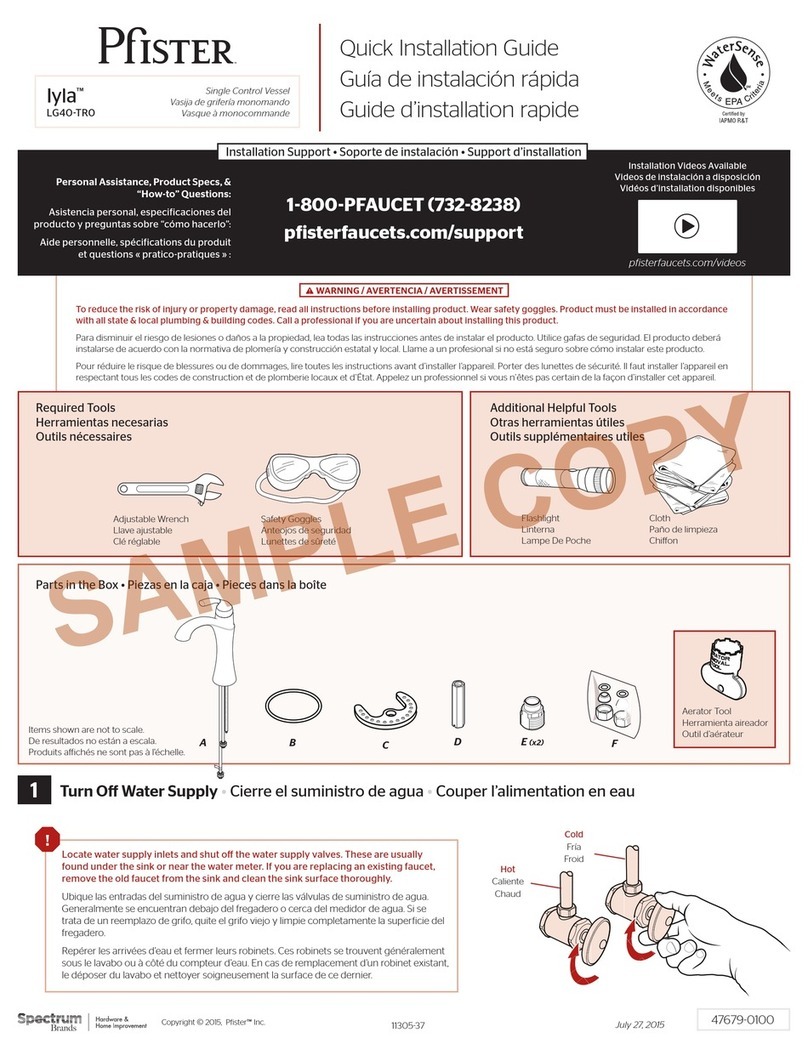 Spectrum Brands Pfister Iyla LG40-TR0K Quick installation guide Spectrum Brands Pfister Iyla LG40-TR0K Quick installation guide