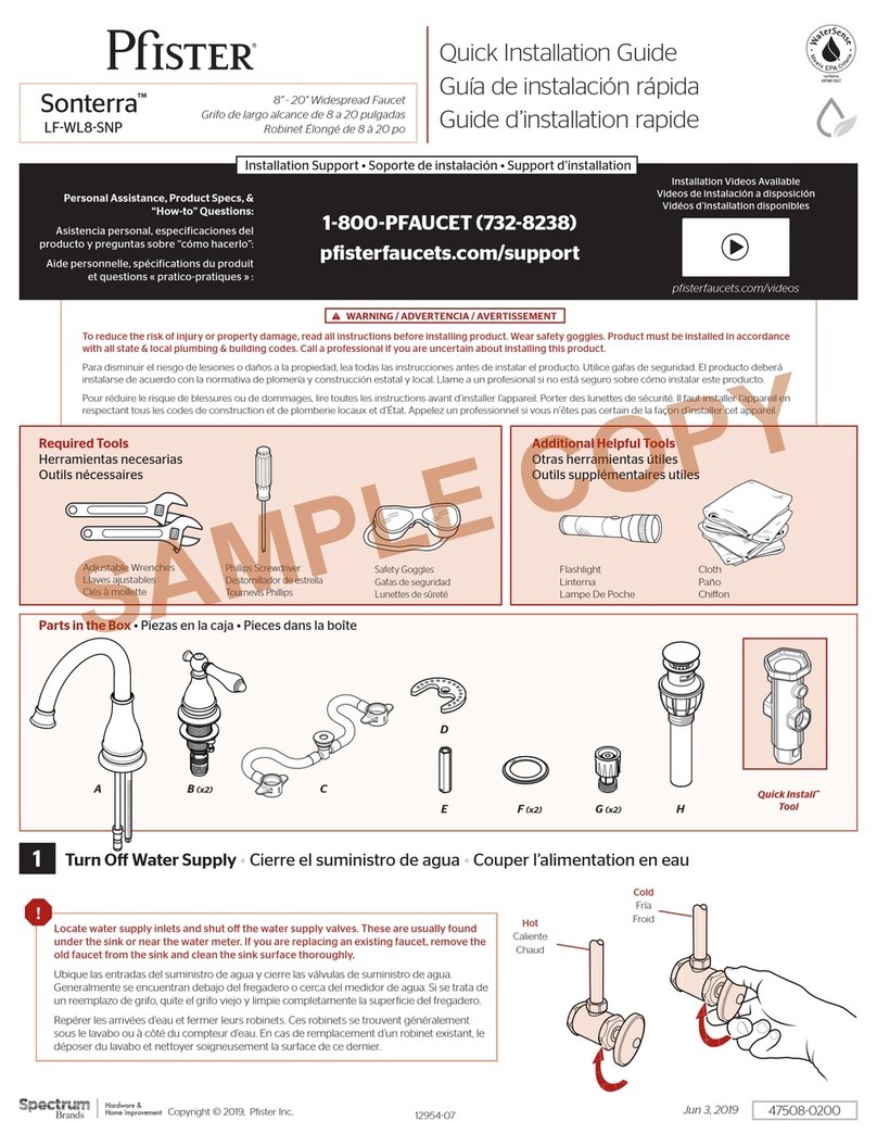 Spectrum Brands Pfister Sonterra LF-WL8-SNP Quick installation guide