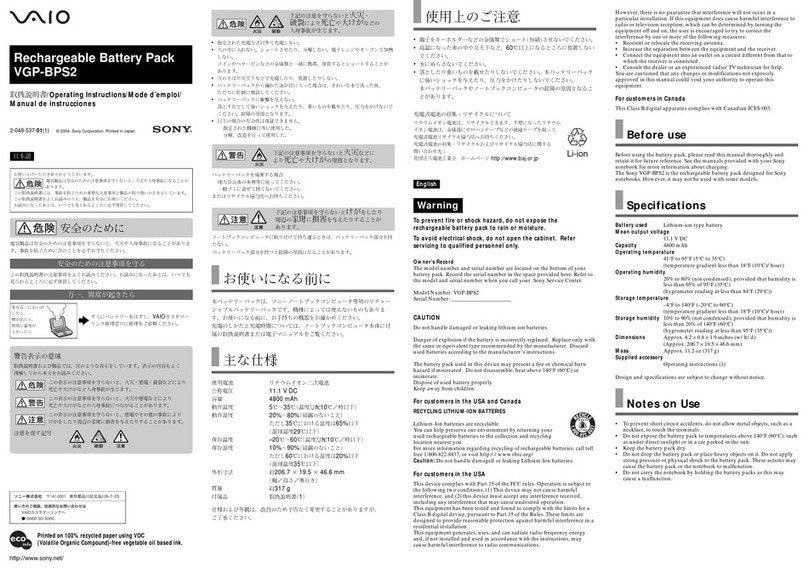Sony VAIO VGP-BPS2 User manual
