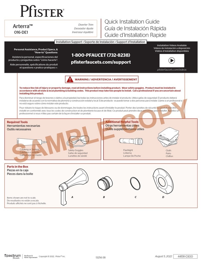 Spectrum Brands Pfister Arterra 016-DE1 Quick installation guide