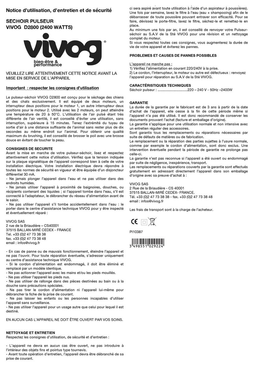 Vivog D2800 Instructions for Use, Maintenance and Safety