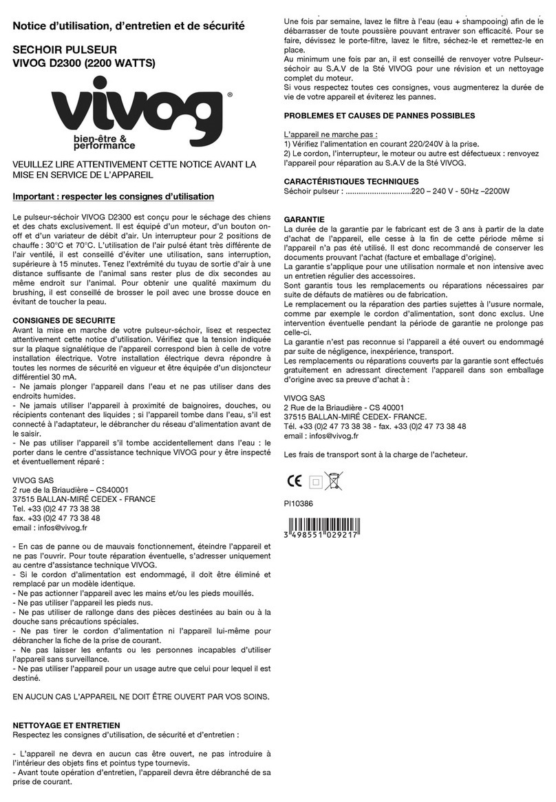 Vivog D2300 Instructions for Use, Maintenance and Safety Vivog D2300 Instructions for Use, Maintenance and Safety