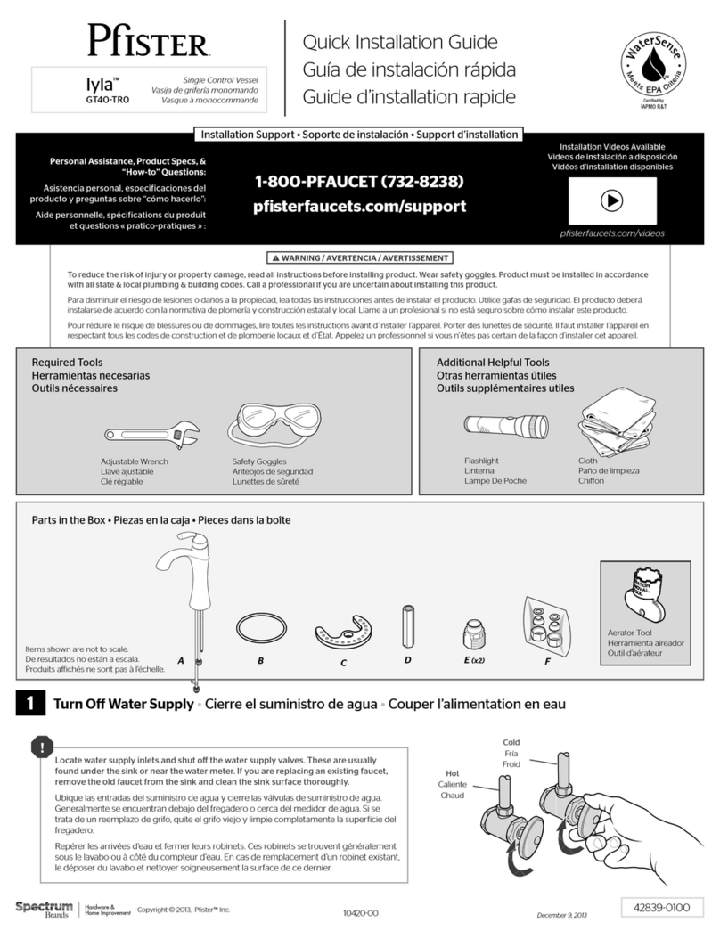 Spectrum Brands Pfister Iyla GT40-TR0 Quick installation guide Spectrum Brands Pfister Iyla GT40-TR0 Quick installation guide