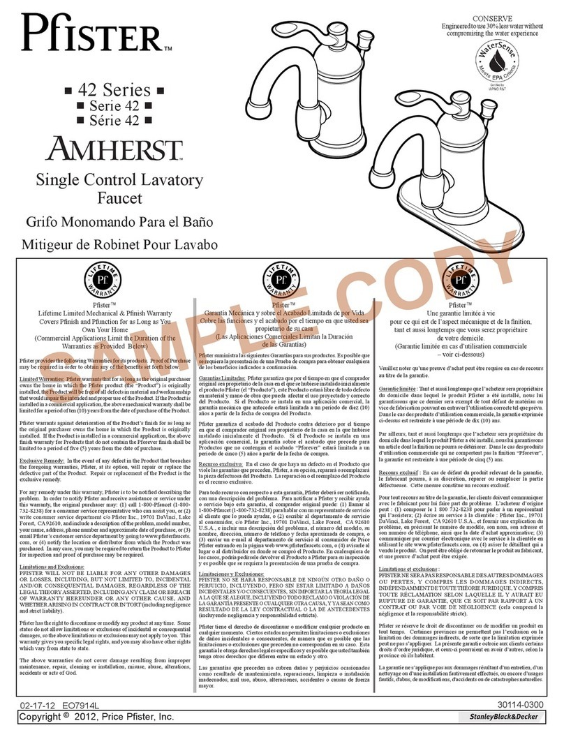 Pfister AMHERST 42 Series User manual