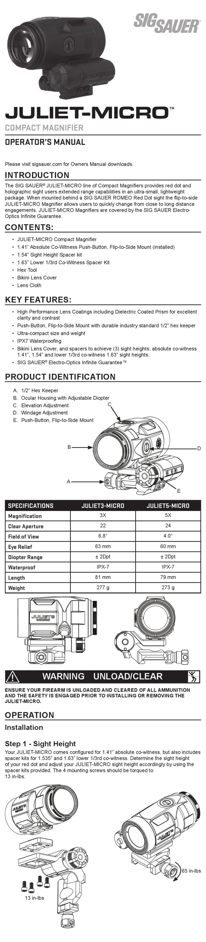 Sig Sauer JULIET-MICRO Operator's manual