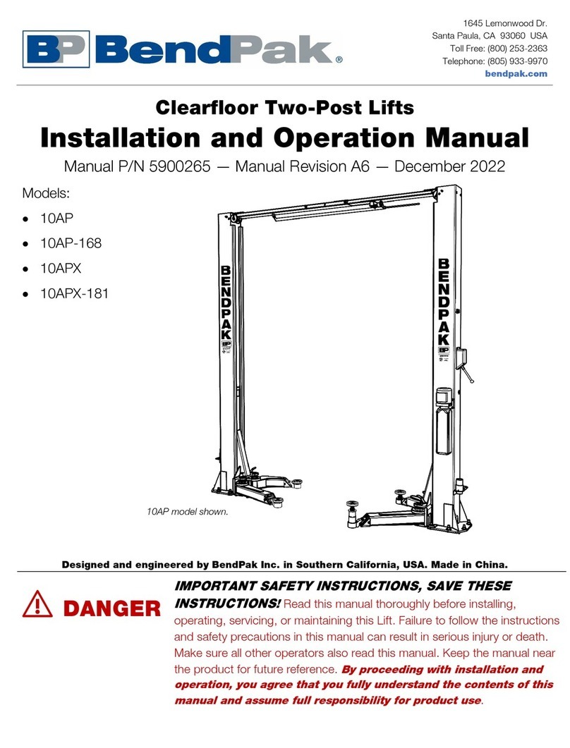 Bend-Pak Clearfloor 10AP Installation and operation manual