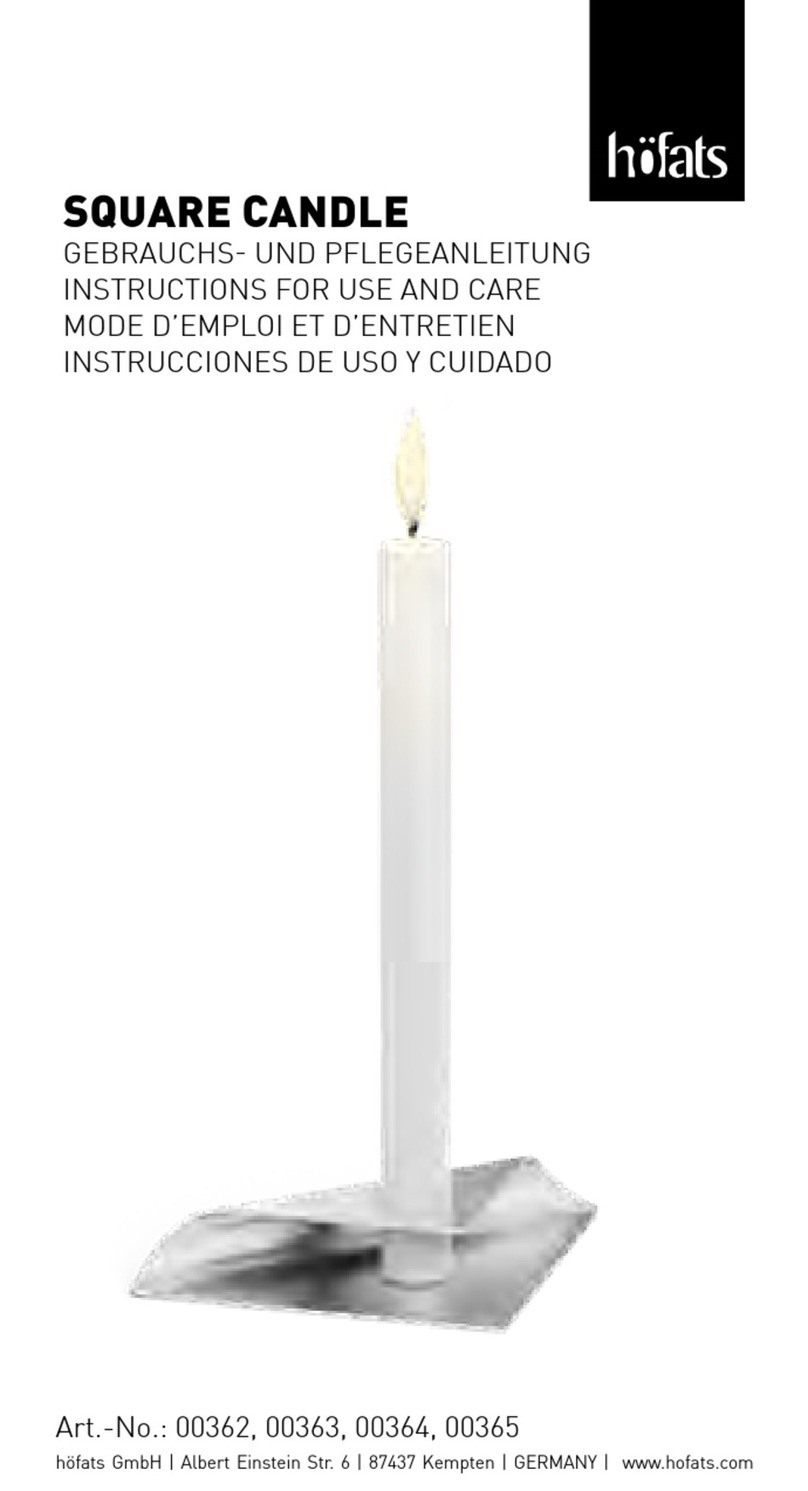 höfats SQUARE CANDLE 00362 Instructions for use and care