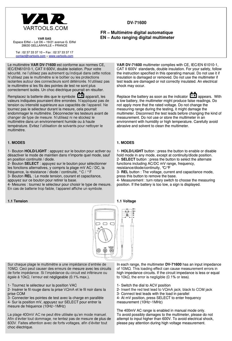 VAR DV-71600 quick start guide