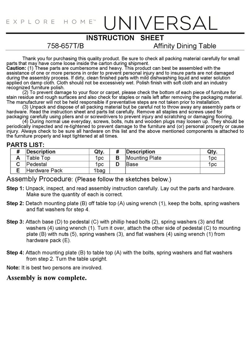 Universal Furniture Universal EXPLORE HOME Affinity 758-657T/B instruction sheet Universal Furniture Universal EXPLORE HOME Affinity 758-657T/B instruction sheet