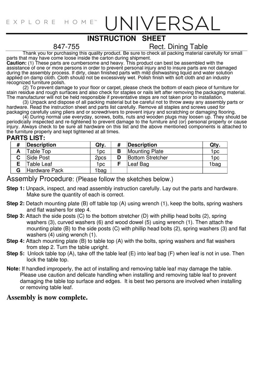 Universal Furniture Universal EXPLORE HOME 847-755 instruction sheet