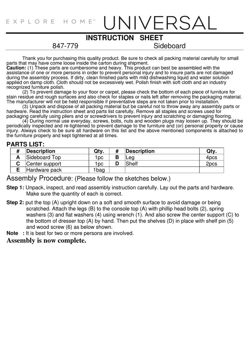 Universal Furniture Universal EXPLORE HOME 847-779 instruction sheet