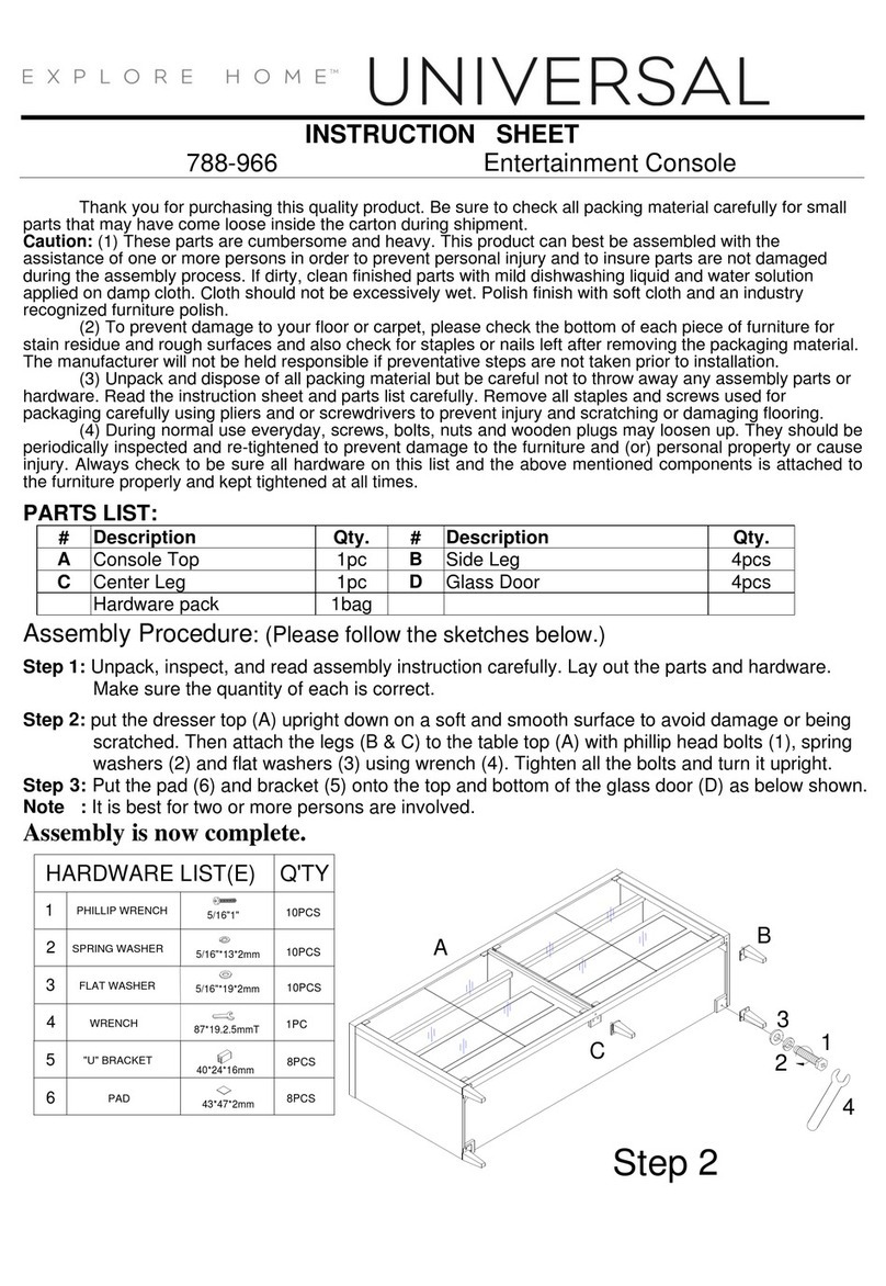 Universal Furniture Universal EXPLORE HOME 788-966 instruction sheet