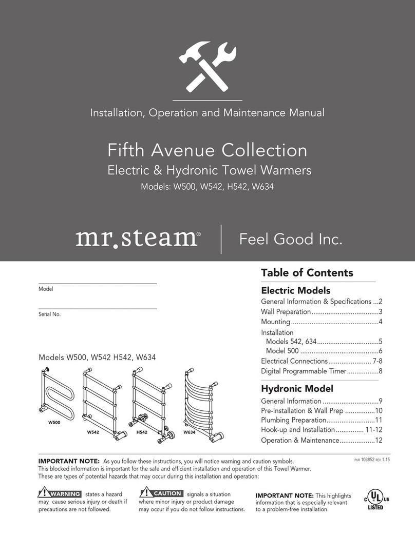 Feelgood mr steam Fifth Avenue W500 Installation, operation and maintenance manual Feelgood mr steam Fifth Avenue W500 Installation, operation and maintenance manual