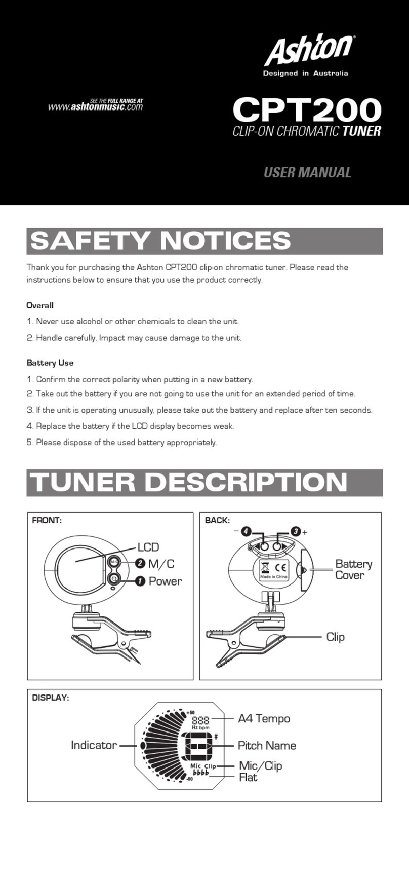 Ashton CPT200 user manual Ashton CPT200 user manual