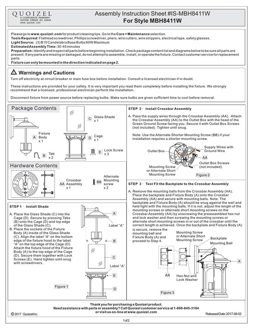 Quoizel MBH8411W Assembly instruction sheet