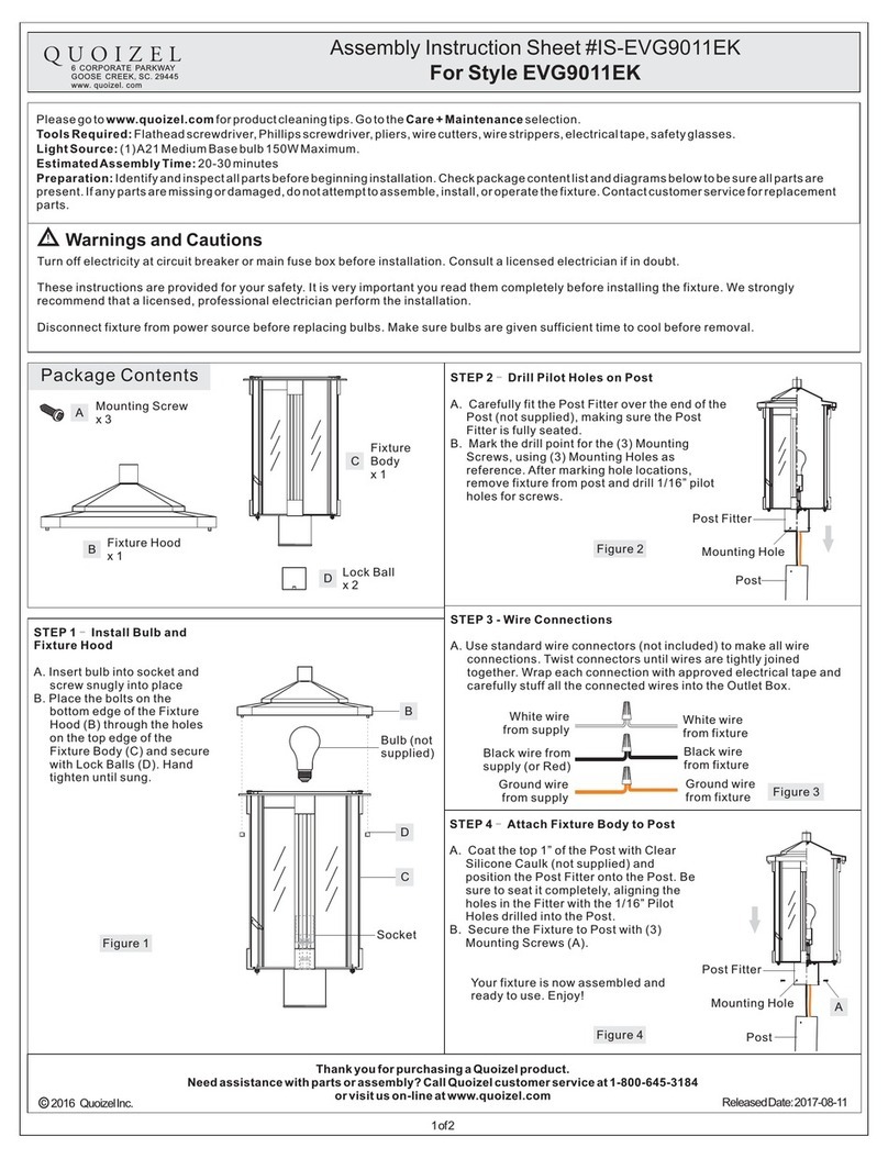 Quoizel Everglade EVG9011EK Assembly instruction sheet