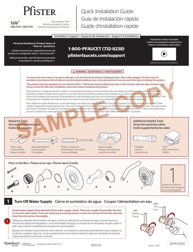 Spectrum Brands Pfister Iyla G89-7TRK Quick installation guide