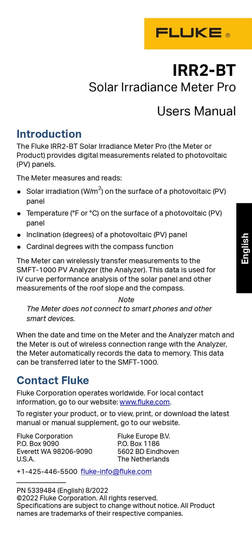 Fluke IRR2-BT User manual