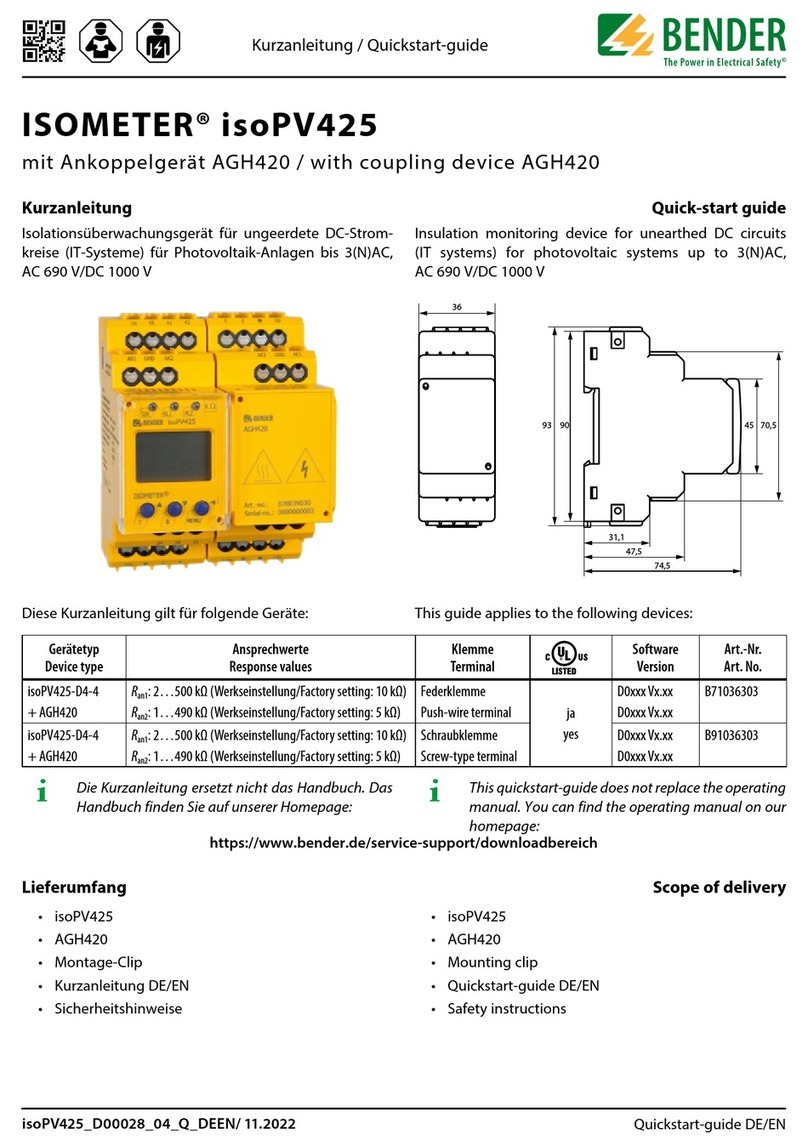 Bender ISOMETER isoPV425 with AGH420 Operator's manual